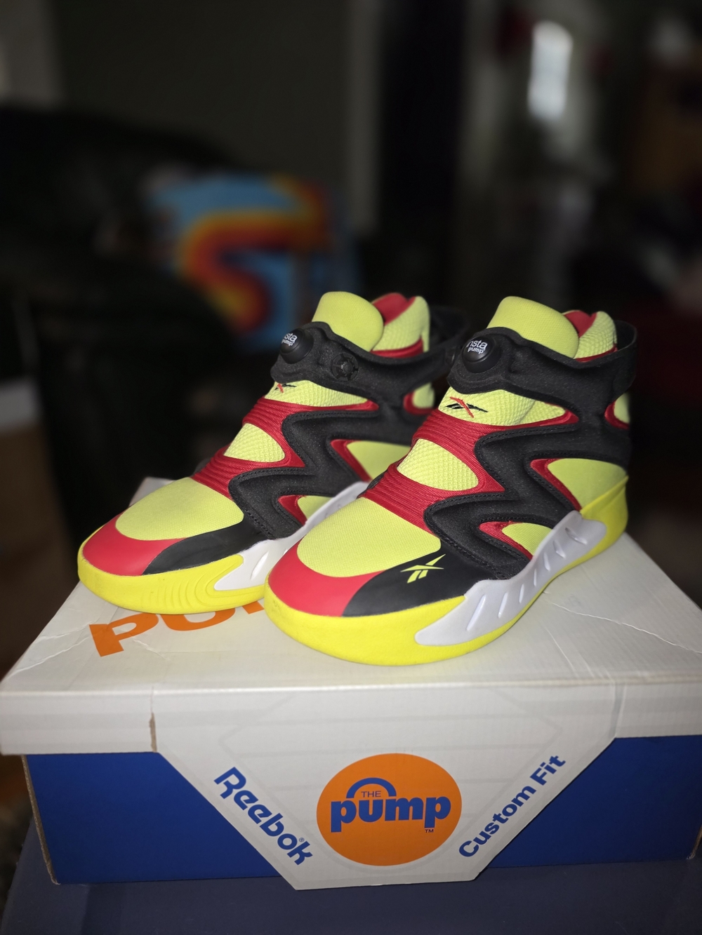 Reebok Mens  Pump Sneakers - Neon Yellow, Red & Black